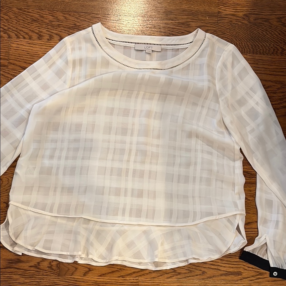 LOFT Women's Off White Sheer Top